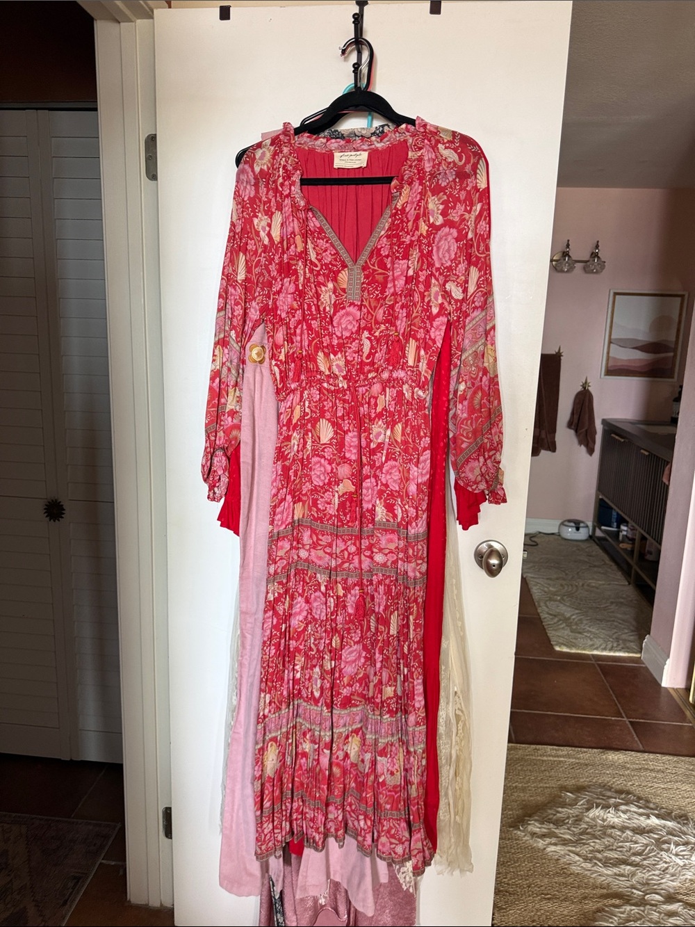 Free People Pink Red Floral Maxi Dress
